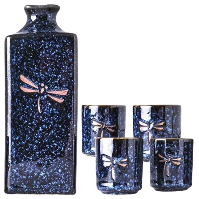 Sake Set Dark Blue Dragonfly 5Pcs Sake Set Dark Blue Dragonfly 5Pcs