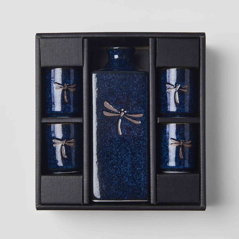 Sake Set Dark Blue Dragonfly 5Pcs Sake Set Dark Blue Dragonfly 5Pcs