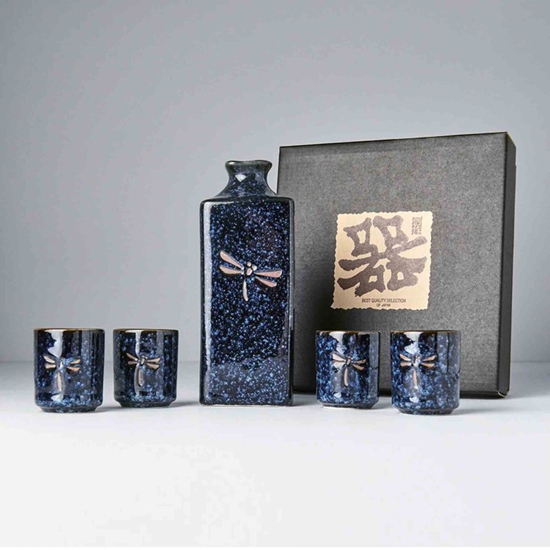 Sake Set Dark Blue Dragonfly 5Pcs Sake Set Dark Blue Dragonfly 5Pcs