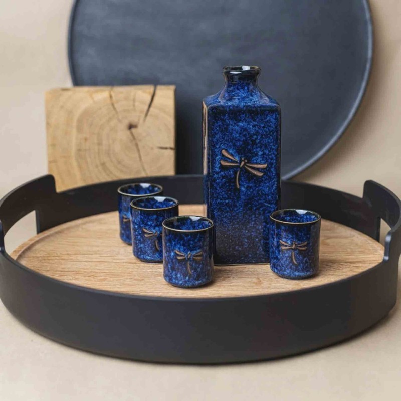 Sake Set Dark Blue Dragonfly 5Pcs Sake Set Dark Blue Dragonfly 5Pcs